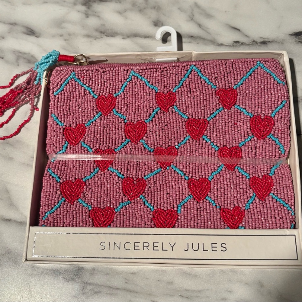 Sincerly Jules Pink and Red Beaded Wristlet